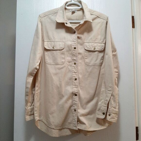 Japna Cream Gold Snaps Button Down Shirt Casual Office Wear 100% Cotton Small - Picture 1 of 12